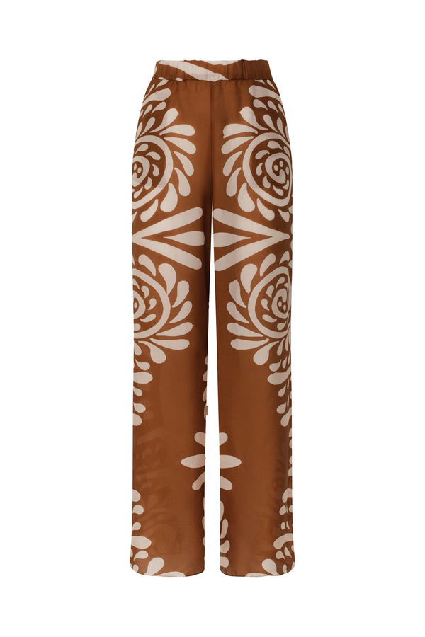 San Benito Cotton Silk Pants / Brown Arabesque